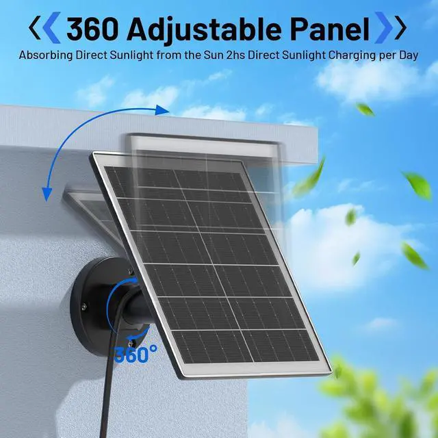 Alt view image 5 of 7 - 5W Solar Panel Charger Compatible with Arlo Pro 5S/Pro 4/Pro 3/Ultra/Ultra 2/Go 2 Camera, Solar Panels Charging with 13.1ft Waterproof Charging Cable,360° Adjustable Wall Mount, 3 Pack