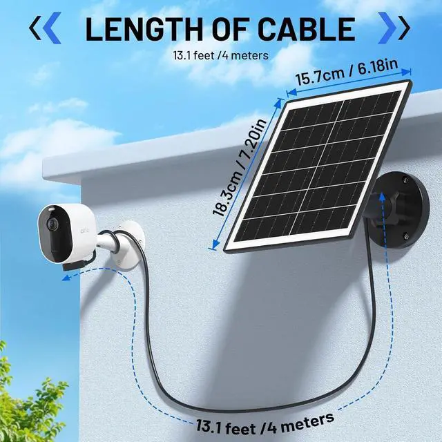 Alt view image 7 of 7 - 5W Solar Panel Charger Compatible with Arlo Pro 5S/Pro 4/Pro 3/Ultra/Ultra 2/Go 2 Camera, Solar Panels Charging with 13.1ft Waterproof Charging Cable,360° Adjustable Wall Mount, 3 Pack