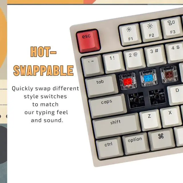 Alt view image 5 of 7 - Keychron C1 Hot-swappable Wired Mechanical Keyboard for Mac Layout, Keychron Mechanical Red Switch/USB Type-C Cable/Double-Shot ABS Keycaps Tenkeyless 87 Keys Computer Keyboard for Windows PC