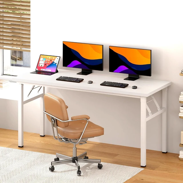 Alt view image 2 of 7 - DlandHome 62 Inch Large Folding Computer Desk, Fully Assembled, White