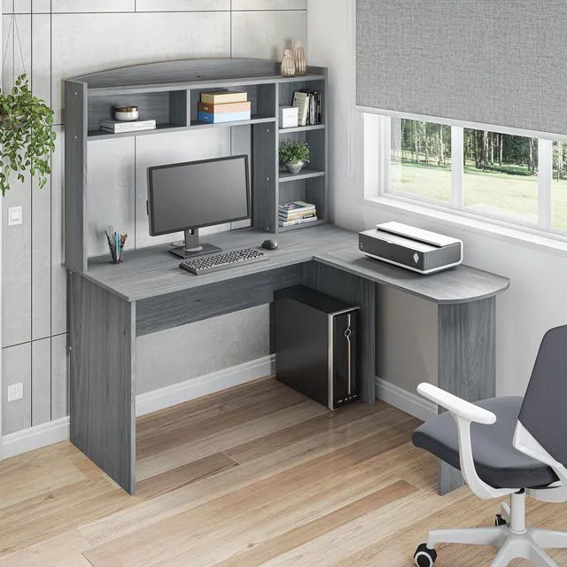 Alt view image 2 of 7 - Techni Mobili Modern L-Shaped Desk with Hutch, Grey
