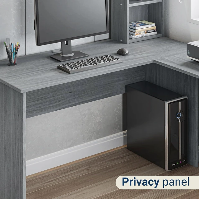Alt view image 7 of 7 - Techni Mobili Modern L-Shaped Desk with Hutch, Grey