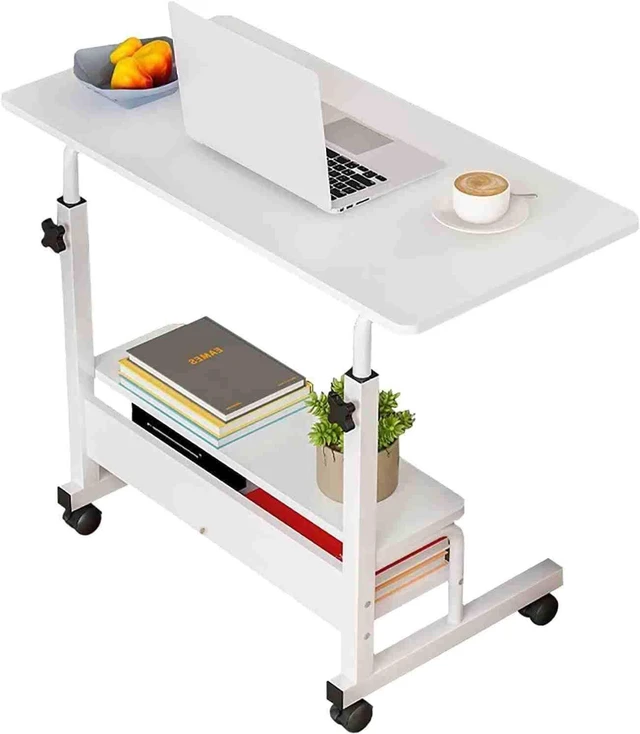 Main image of Computer Desk Adjustable Home Office Bedside Small Spaces Storage Convenient Universal Movable Table Detachable Wheels Living Room Sofa Furniture Size 15.7 * 31.5 Inch,White