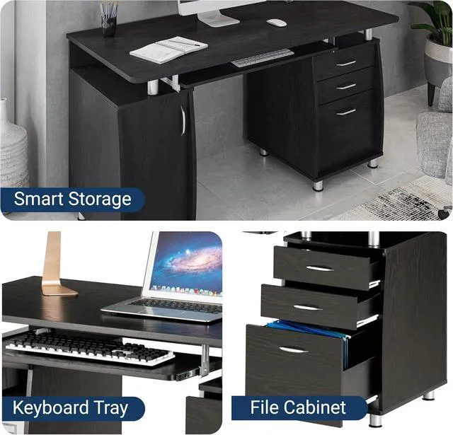 Alt view image 7 of 7 - Techni Mobili 48''W Computer Desk with File Cabinet & Drawers, Espresso