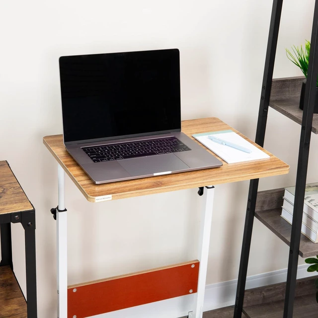 Alt view image 5 of 7 - Mind Reader Standing Desk, Adjustable Height, Laptop Workstation, Home Office Computer Table, MDF, Brown