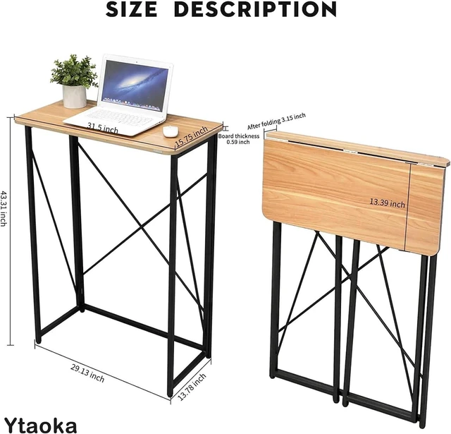 Alt view image 2 of 7 - Ytaoka Folding Laptop Computer Desk, Standing Desk, 31in Small Desk for Sitting or Standing, No Need to Assembly, Suitable for Home, Office, Writing (Wood Board Color)
