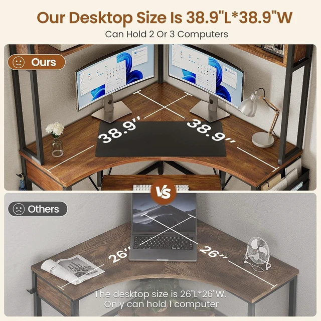 Alt view image 4 of 7 - SEDETA 39" Spacious Corner Desk with Hutch, Storage for Small Space