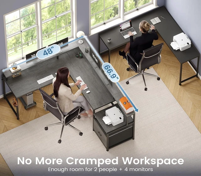 Alt view image 5 of 7 - SEDETA 66" Reversible L Shaped Computer Desk with Power Outlet, File Drawer