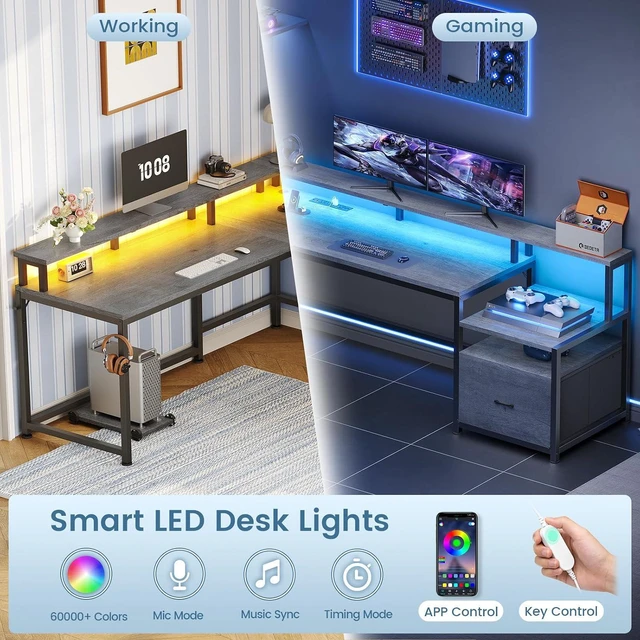 Alt view image 6 of 7 - SEDETA 66" Reversible L Shaped Computer Desk with Power Outlet, File Drawer
