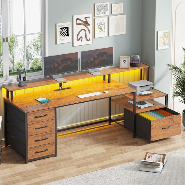 Main image of SEDETA 66'' Computer Desk with 5 Drawer, Power Outlet for Home Office