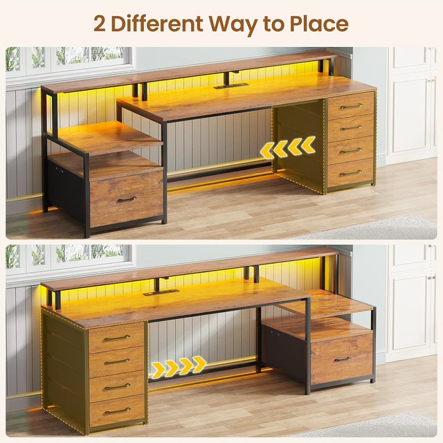 Alt view image 5 of 7 - SEDETA 66'' Computer Desk with 5 Drawer, Power Outlet for Home Office