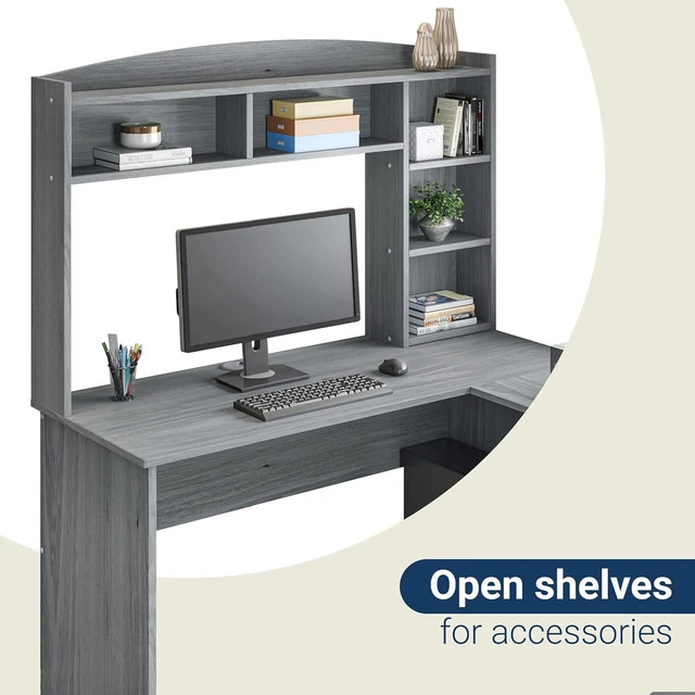 Alt view image 6 of 7 - Techni Mobili Modern L-Shaped Desk with Hutch, Grey