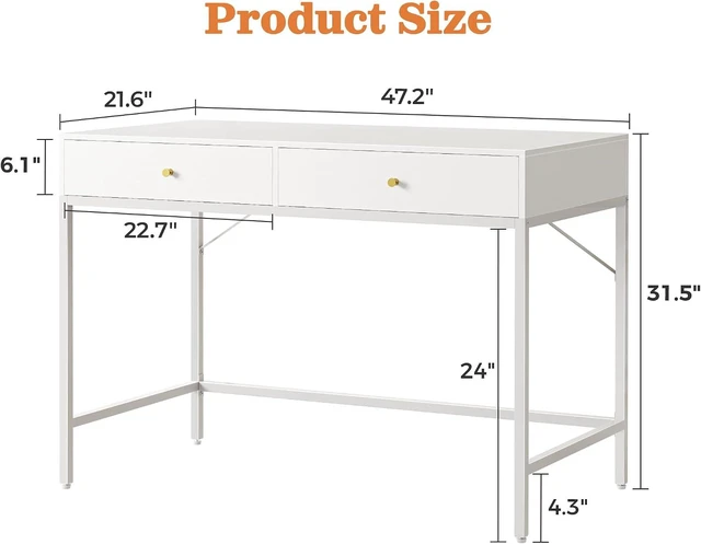 Alt view image 3 of 7 - SUPERJARE White Vanity Desk with Drawers, 47 inch Computer Desk