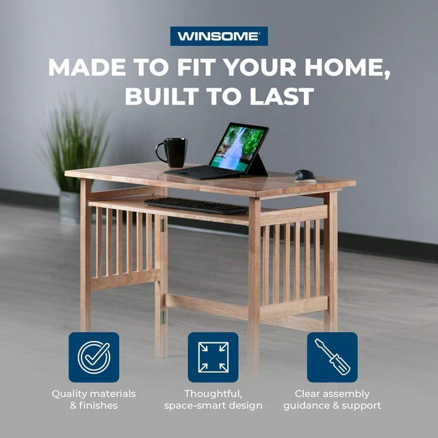 Alt view image 3 of 7 - Winsome Mission Folding Computer Desk, Beechwood, 30"