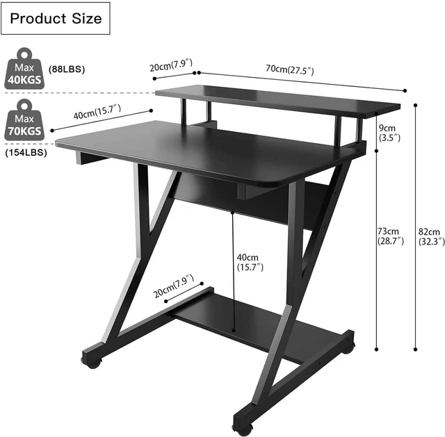 Alt view image 3 of 7 - Dripex Computer Desk for Small Spaces, 27.5 inch Small Computer Desk, 3 Tier Compact Desk with Monitor Shelf and Bottom Storage Shelves, Space Saving Desk, Black