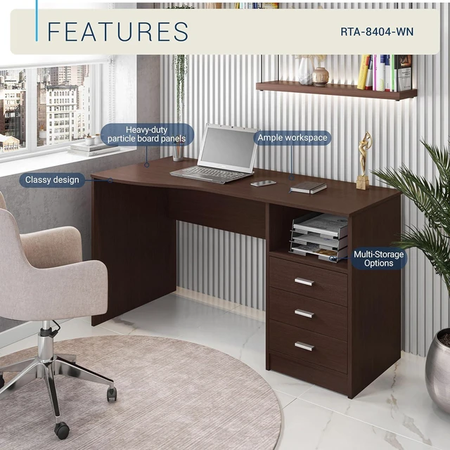 Alt view image 5 of 7 - Techni Mobili 51 Inch Classic Computer Desk w/ Drawers & Storage, Wenge