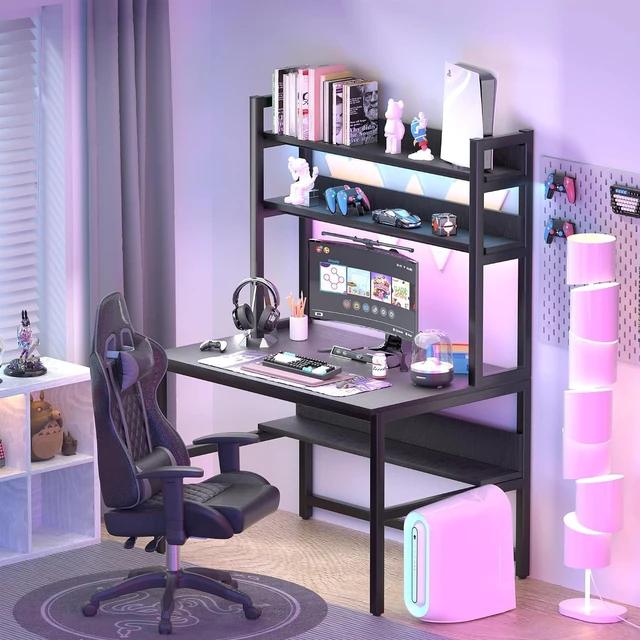 Alt view image 2 of 7 - Aquzee Desk with Hutch, Computer Desk with Shelves, 55 Inch