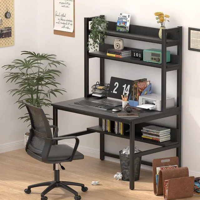 Alt view image 4 of 7 - Aquzee Desk with Hutch, Computer Desk with Shelves, 55 Inch