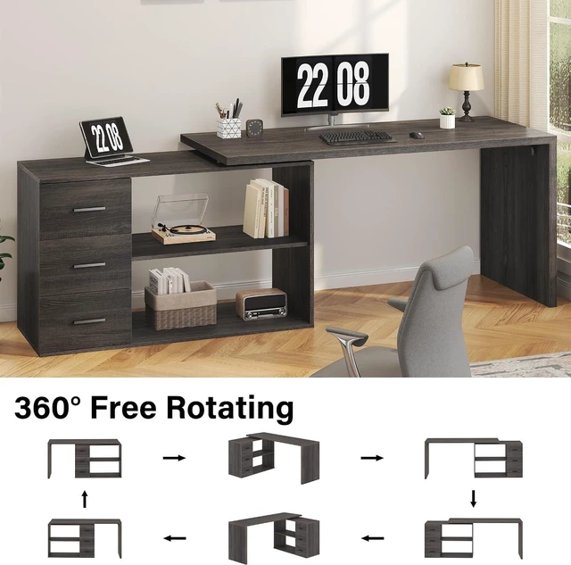 Alt view image 3 of 7 - HSH 55-76 Inch Dark Grey L Shaped Desk,Corner Desk with Storage Drawers