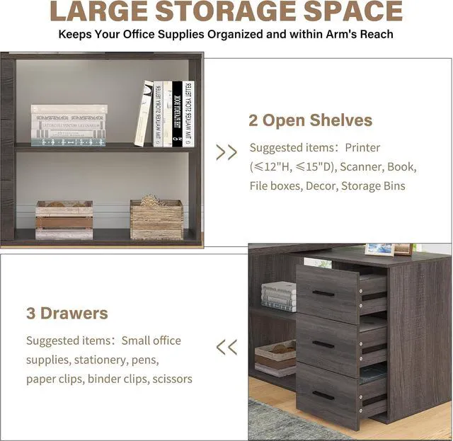 Alt view image 4 of 7 - HSH 55-76 Inch Dark Grey L Shaped Desk,Corner Desk with Storage Drawers