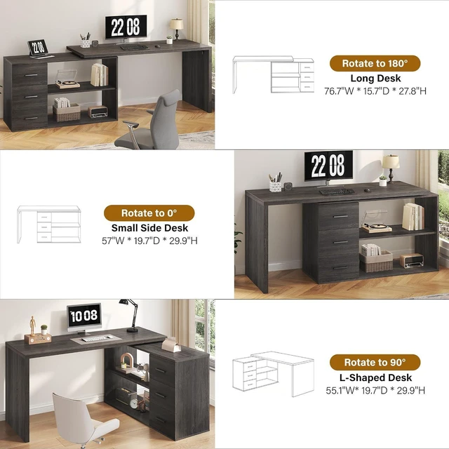 Alt view image 6 of 7 - HSH 55-76 Inch Dark Grey L Shaped Desk,Corner Desk with Storage Drawers