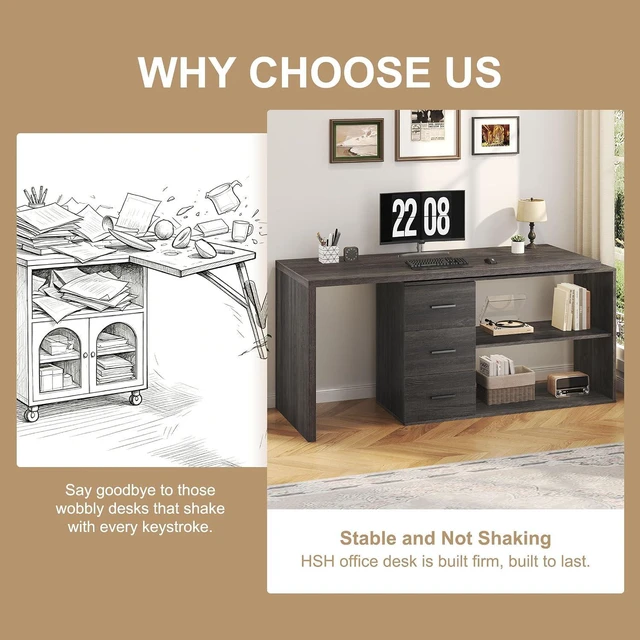 Alt view image 7 of 7 - HSH 55-76 Inch Dark Grey L Shaped Desk,Corner Desk with Storage Drawers