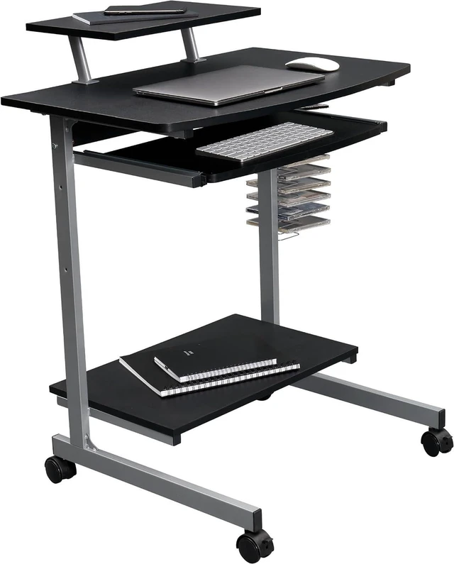 Main image of Techni Mobili Rolling Computer Desk Cart w/ Keyboard Tray & Wheels, Black