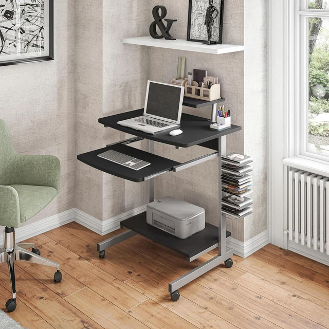 Alt view image 2 of 7 - Techni Mobili Rolling Computer Desk Cart w/ Keyboard Tray & Wheels, Black