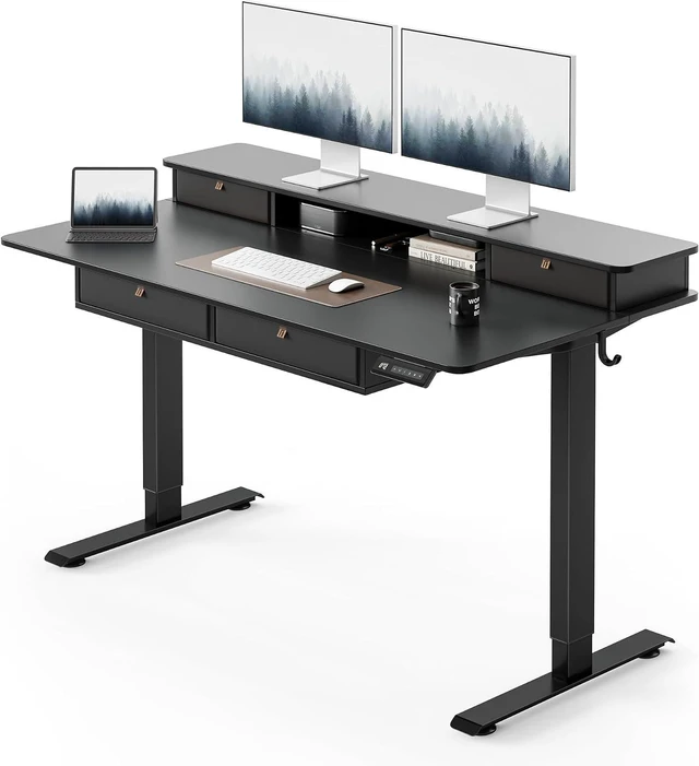 Main image of FEZIBO 48 x 24 inch Standing Electric Desk with Drawers, Black