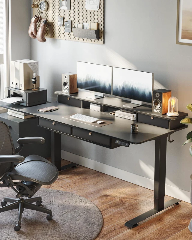 Alt view image 2 of 7 - FEZIBO 48 x 24 inch Standing Electric Desk with Drawers, Black