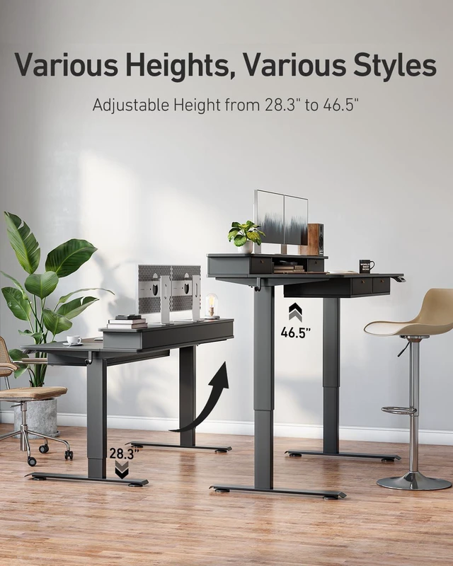 Alt view image 7 of 7 - FEZIBO 48 x 24 inch Standing Electric Desk with Drawers, Black
