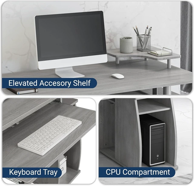 Alt view image 5 of 7 - Techni Mobili 47" Computer Desk w/Drawers, Storage & Printer Shelf, Grey