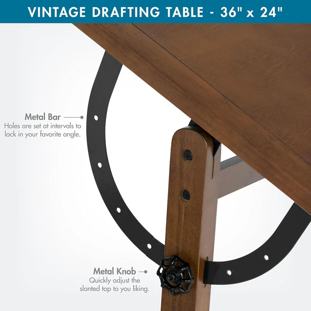 Alt view image 5 of 7 - Studio Designs Vintage Rustic Oak Drafting Table, Top Adjustable Drafting Table Craft Table Drawing Desk Hobby Table Writing Desk Studio Desk, 36''W x 24''D