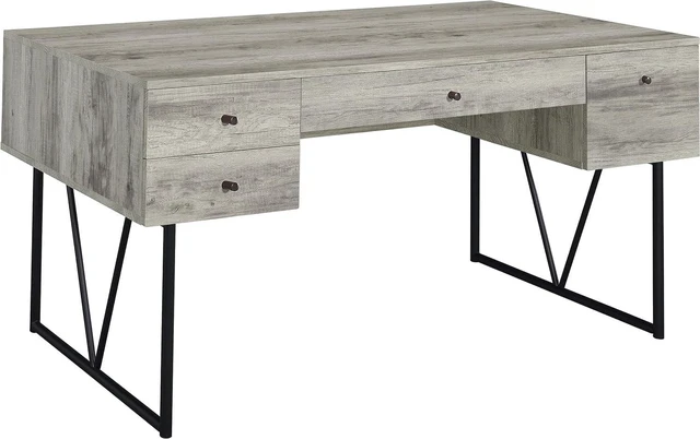 Main image of Coaster Home Furnishings Analiese Rustic 63-Inch 4-Drawer Home Office Computer Writing Desk Study Table with Storage Engineered Eco-Friendly Wood Look Laminate Sturdy Steel Grey Driftwood 801999