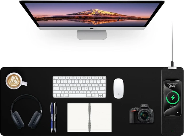 Main image of Mouse Pad with Wireless Charging, Black Mousepad Long Desk Mat, Large Gaming Mouse Pad, Soft Mouse Pad Gaming Desk Pad with Non-Slip Rubber Base, Extended Computer Keyboard Mat Office Mice Pad