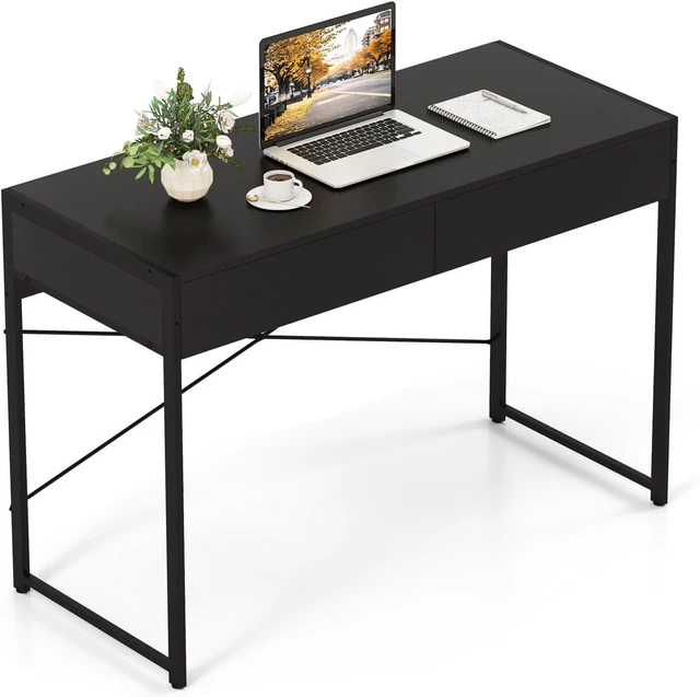 Main image of GOFLAME 44 Inch Computer Desk with 2 Drawers, Home Office Desk with Metal Frame, Small Study Writing Workstation with Storage, PC Laptop Table for Living Room, Bedroom, Study, Black