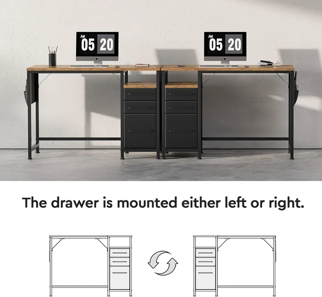 Alt view image 5 of 7 - Maihail Small Desk with Drawers, Office Desk with Storage Shelves, Brown