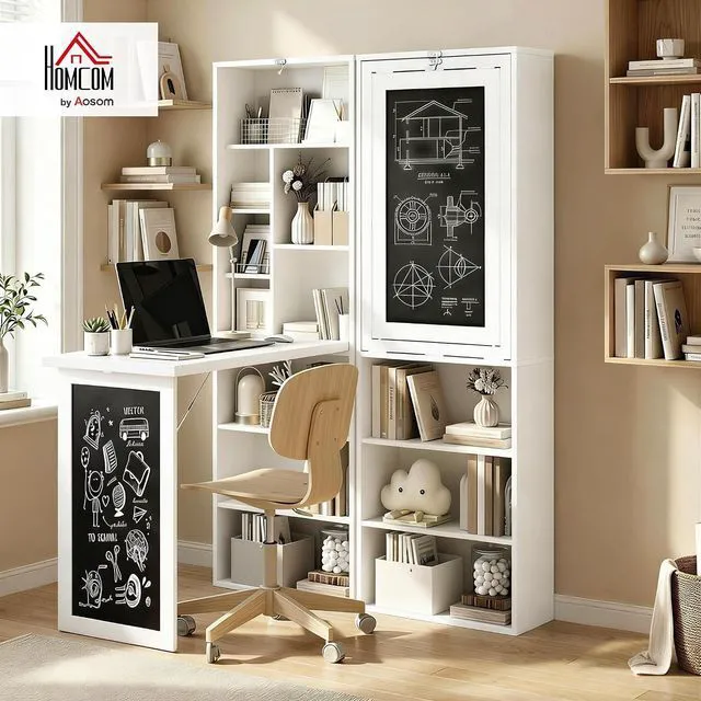 Alt view image 2 of 7 - HOMCOM Foldable Convertible Writing Table Space-Saving Computer Desk White