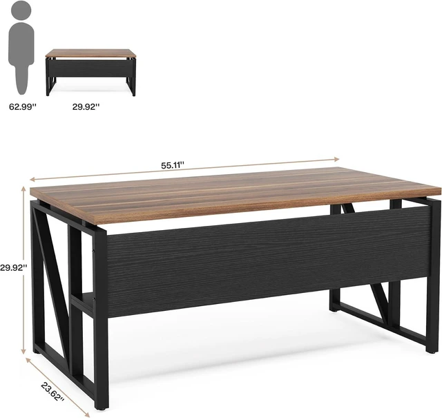 Alt view image 2 of 7 - Tribesigns 55 inches Computer Desk with Bottom Storage Shelf Home Office Desk Writing Table for Workstation, Dark Walnut + Steel Leg, Cabinet not Included (Walnut, 55-inch -with Shelf)