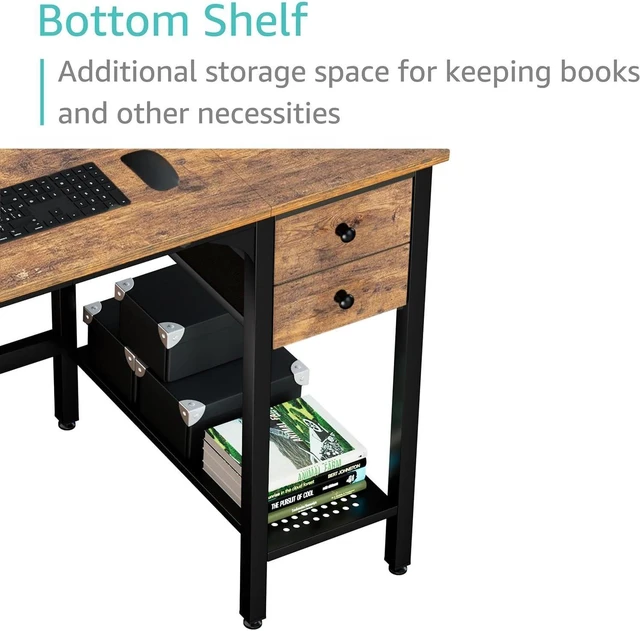 Alt view image 6 of 7 - Lufeiya Computer Desk with Drawers - 40 Inch Work Reversible Small Desk for Bedroom Home Office, Simple Study Writing Table PC Desks with Drawer Storage Shelves, Rustic Brown