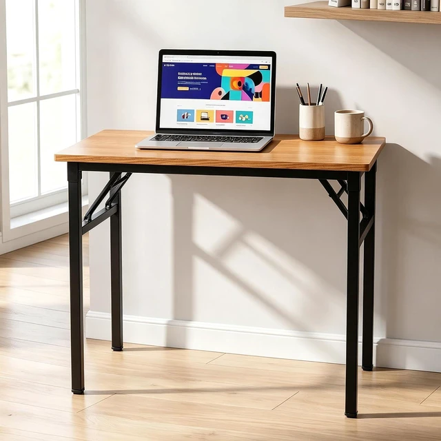 Alt view image 2 of 6 - Need Small Computer Desk 31.5x15.7 Inch Folding Home Office Table Teak
