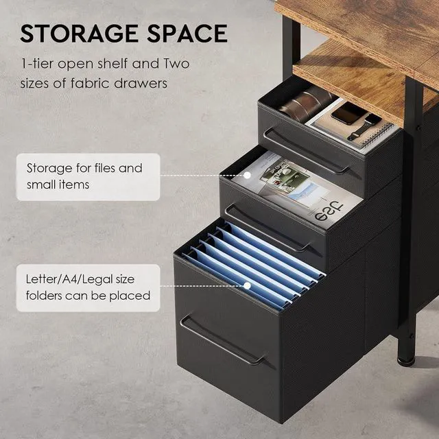 Alt view image 4 of 7 - Maihail Small Desk with Drawers, Office Desk with Storage Shelves, Brown