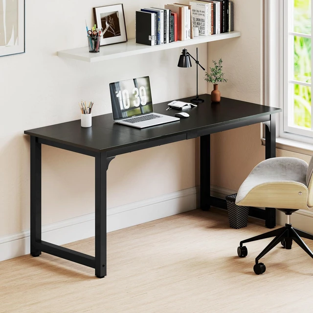 Alt view image 3 of 7 - NSdirectModern Computer Desk 63 inch Large Office Desk Writing Study Table for Home Office Desk Workstation Wide Metal Sturdy Frame Thicker Steel Legs, Black.