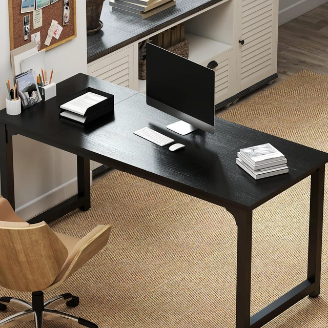 Alt view image 4 of 7 - NSdirectModern Computer Desk 63 inch Large Office Desk Writing Study Table for Home Office Desk Workstation Wide Metal Sturdy Frame Thicker Steel Legs, Black.