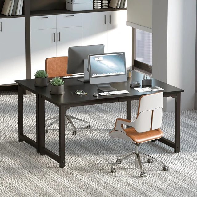 Alt view image 5 of 7 - NSdirectModern Computer Desk 63 inch Large Office Desk Writing Study Table for Home Office Desk Workstation Wide Metal Sturdy Frame Thicker Steel Legs, Black.