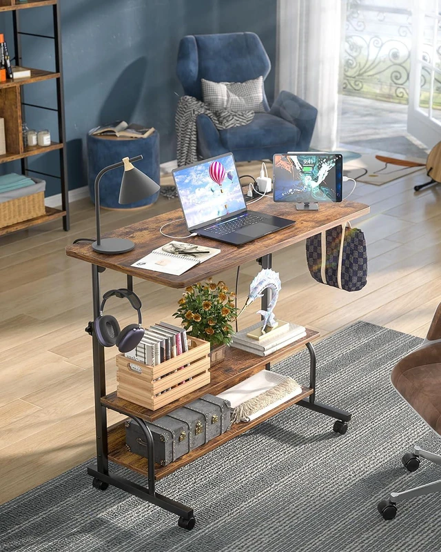 Alt view image 2 of 7 - Armocity 32" Rolling Standing Desk with Charging Station for Couch Bed