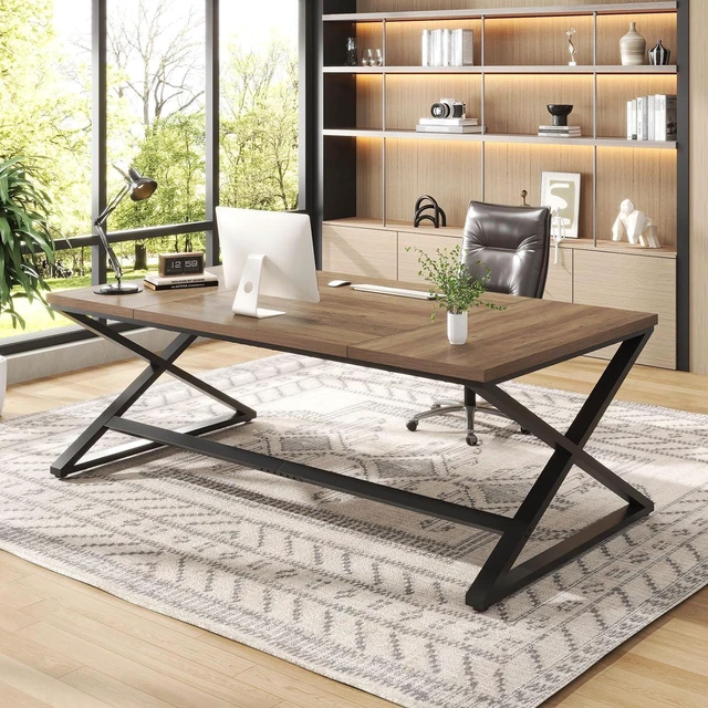 Main image of IBF 70 Inch Large Computer Desk, Long Wood Home Office Work Desk Rustic Oak