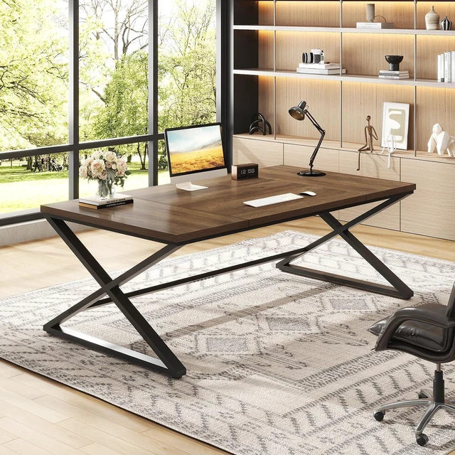 Alt view image 3 of 7 - IBF 70 Inch Large Computer Desk, Long Wood Home Office Work Desk Rustic Oak