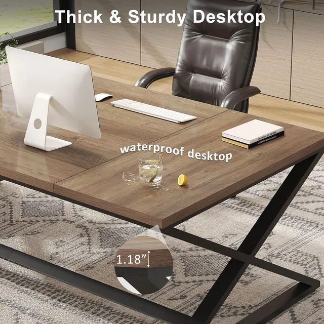Alt view image 4 of 7 - IBF 70 Inch Large Computer Desk, Long Wood Home Office Work Desk Rustic Oak