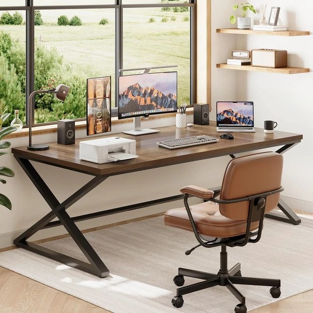 Alt view image 7 of 7 - IBF 70 Inch Large Computer Desk, Long Wood Home Office Work Desk Rustic Oak
